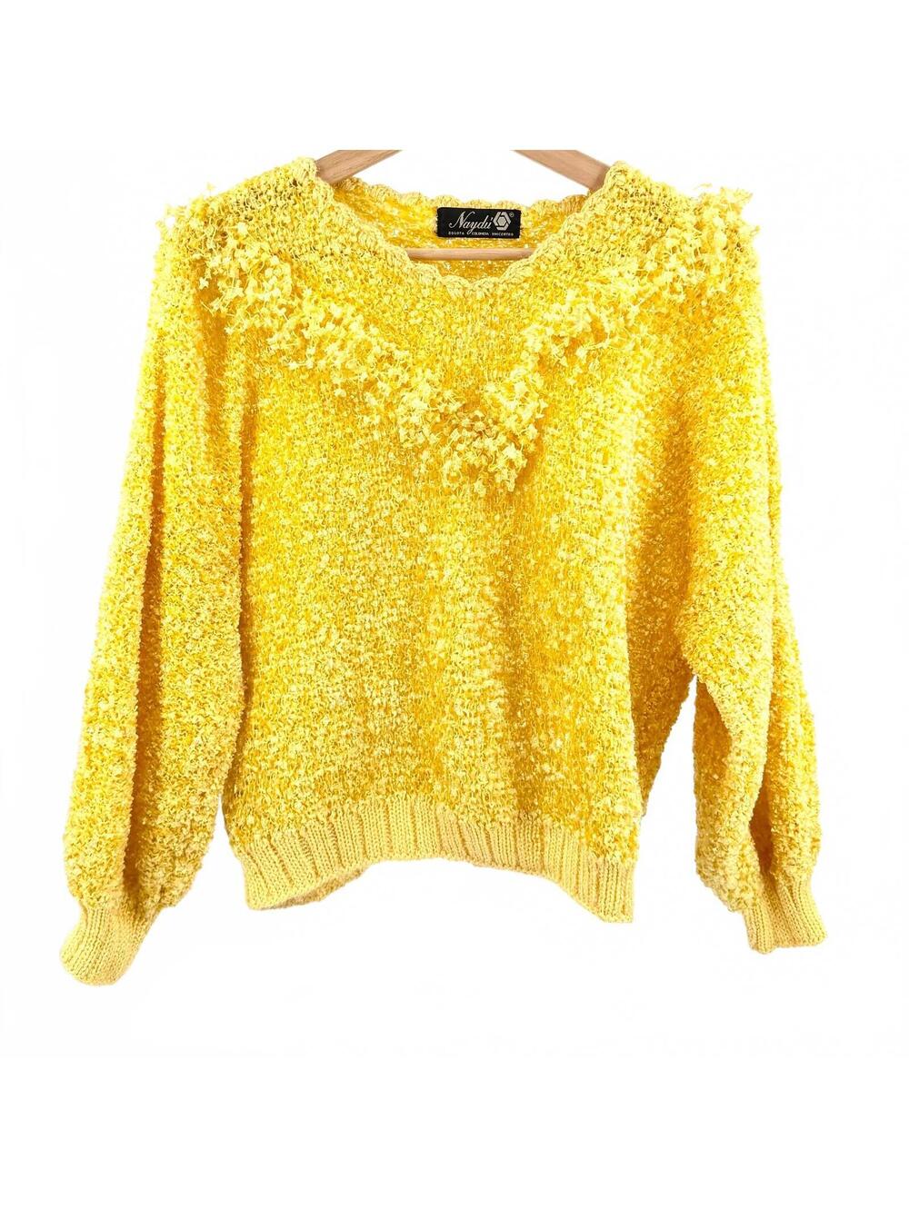 Vintage 80s Naydi Yellow Boucle Fringe Sweater